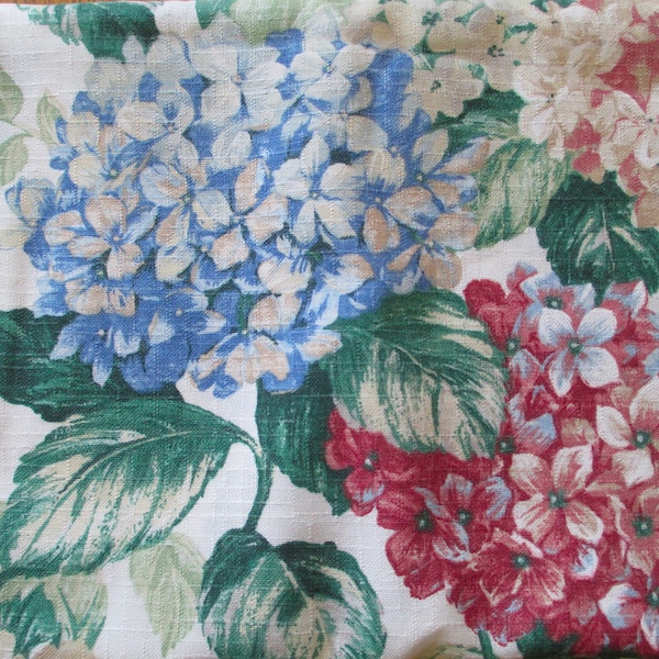 Fabric  Hydrangea Blooms 1940s Barkcloth Fabric/ Shabby Chic Cotton Yardage for Upholstery and Home Decor/ 52W"x 72"L Fabric Sewing