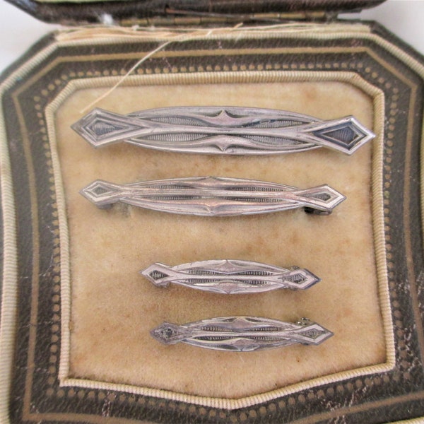 Antique Unger Bros Sterling Silver Bar Pin Set Of 4 In Original Antique Box Pin/ Brooch Sterling Silver Unusual Piece