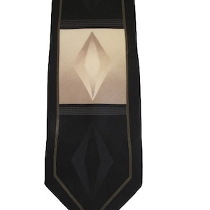 Giorgio Bissoni Necktie Silk Black, Gold And Champagne Geometric Design Men&#39;s Tie Men&#39;s Vintage Necktie Professional Stylish
