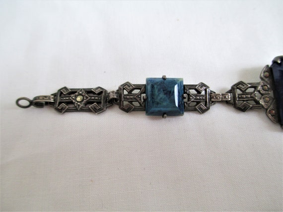 Vintage Bracelet Art Deco Sterling Silver Lapis L… - image 10