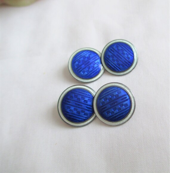 Art Deco Sterling Silver Enamel Blue And White Ge… - image 4