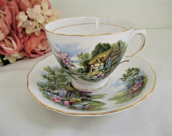 Vintage Royal Vale Thatched Country Cottage England Teacup & Saucer | Pretty Teacup, Tea Party Teacup, English Teacup, Bone China Teacup