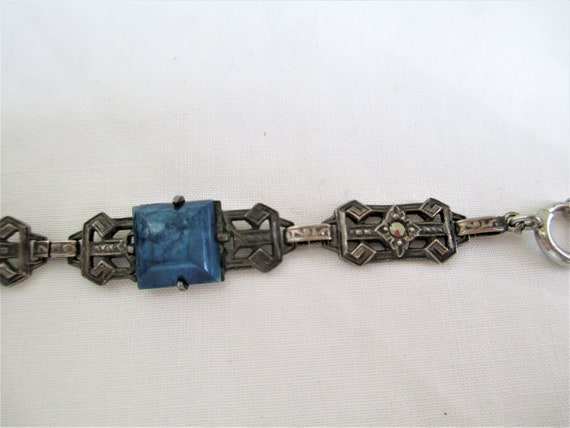 Vintage Bracelet Art Deco Sterling Silver Lapis L… - image 9