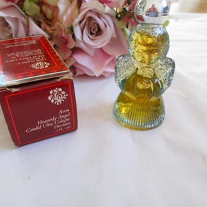 Avon Vintage Heavenly Angel Candid Ultra Cologne Full Blue Glass Figural Decanter And Original Box Vintage Avon Perfume Collectible