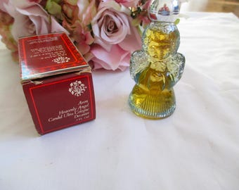 Avon Vintage Heavenly Angel Candid Ultra Colônia Full Blue Glass Figural Decantador e Caixa Original Vintage Avon Perfume Colecionável
