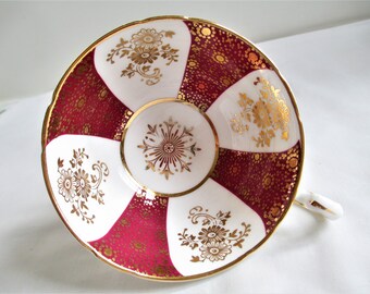 Xícara de chá Paragon Bone China D873 Borgonha e painéis brancos com detalhes dourados Xícara de chá Orphan Bone China Xícara de chá vintage