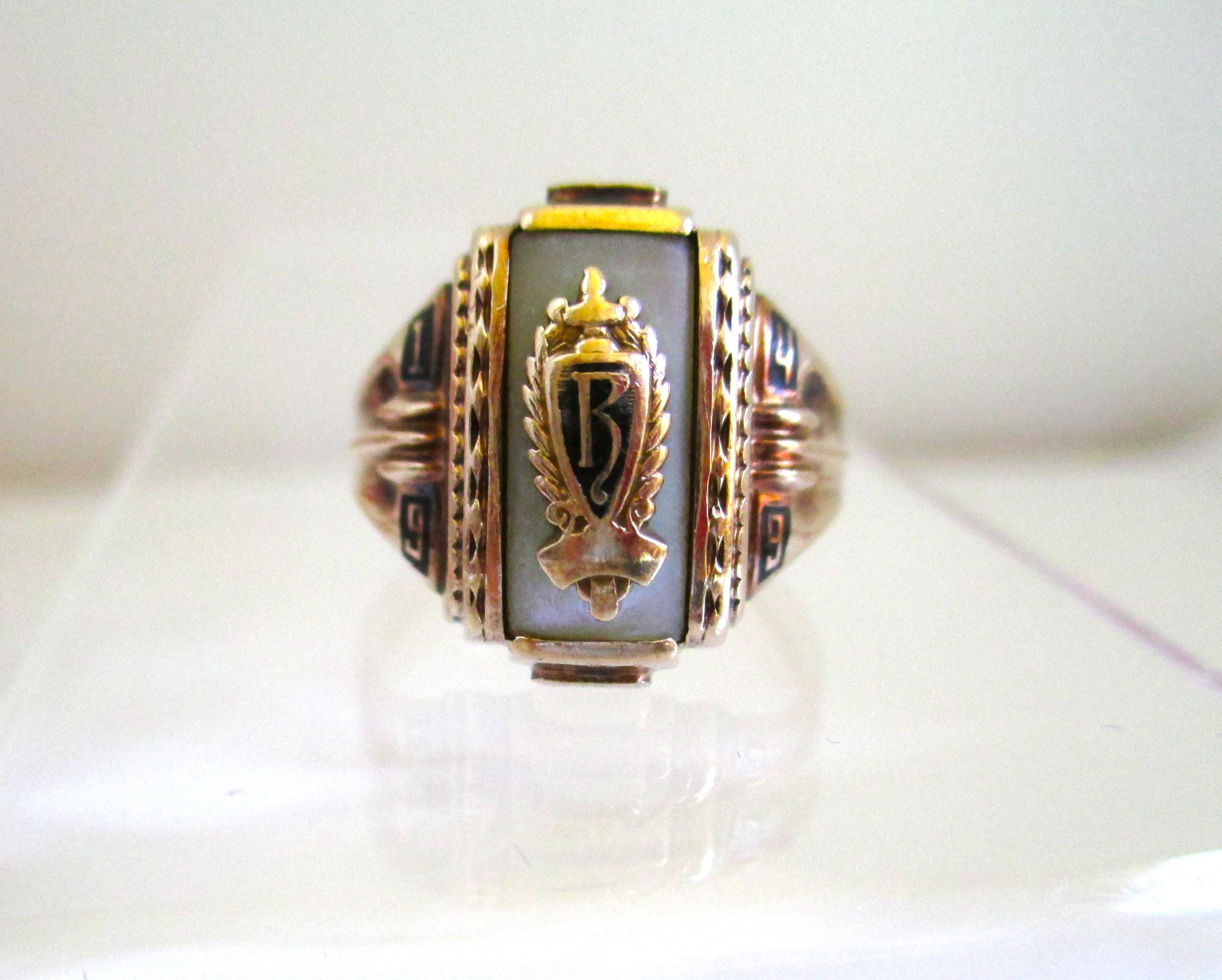 Vintage Jostens 10k Mother of Pearl 1949 Class Ring 10K Yellow