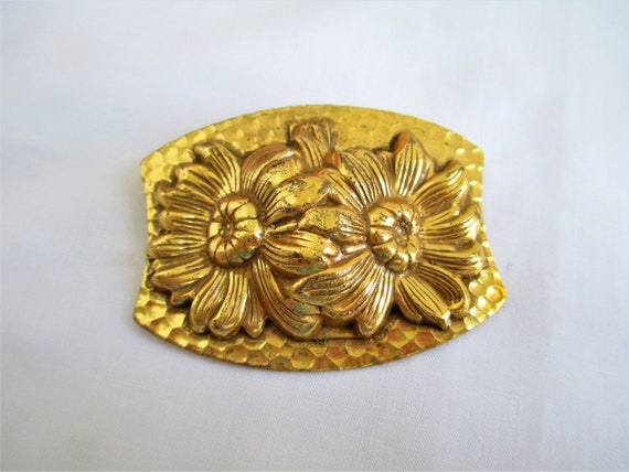 Antique Victorian Sash Pin Flowers Brass Brooch/P… - image 1