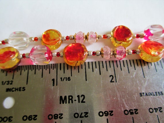 Vintage Art Glass Red, Yellow Foil Necklace And E… - image 8