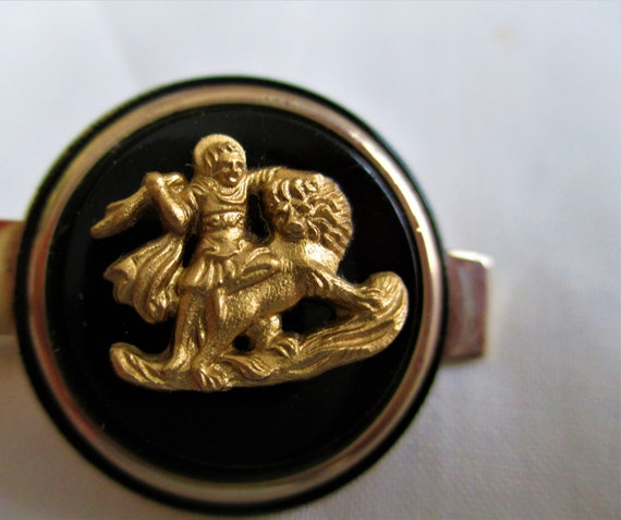 Swank Rare Valor Man On Lion Cufflinks & Tie Clip… - image 5