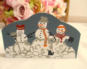 Muñeco de nieve vintage de madera con maullido de gato n.° 159 - Estantería con maullido de gato Faline retirado