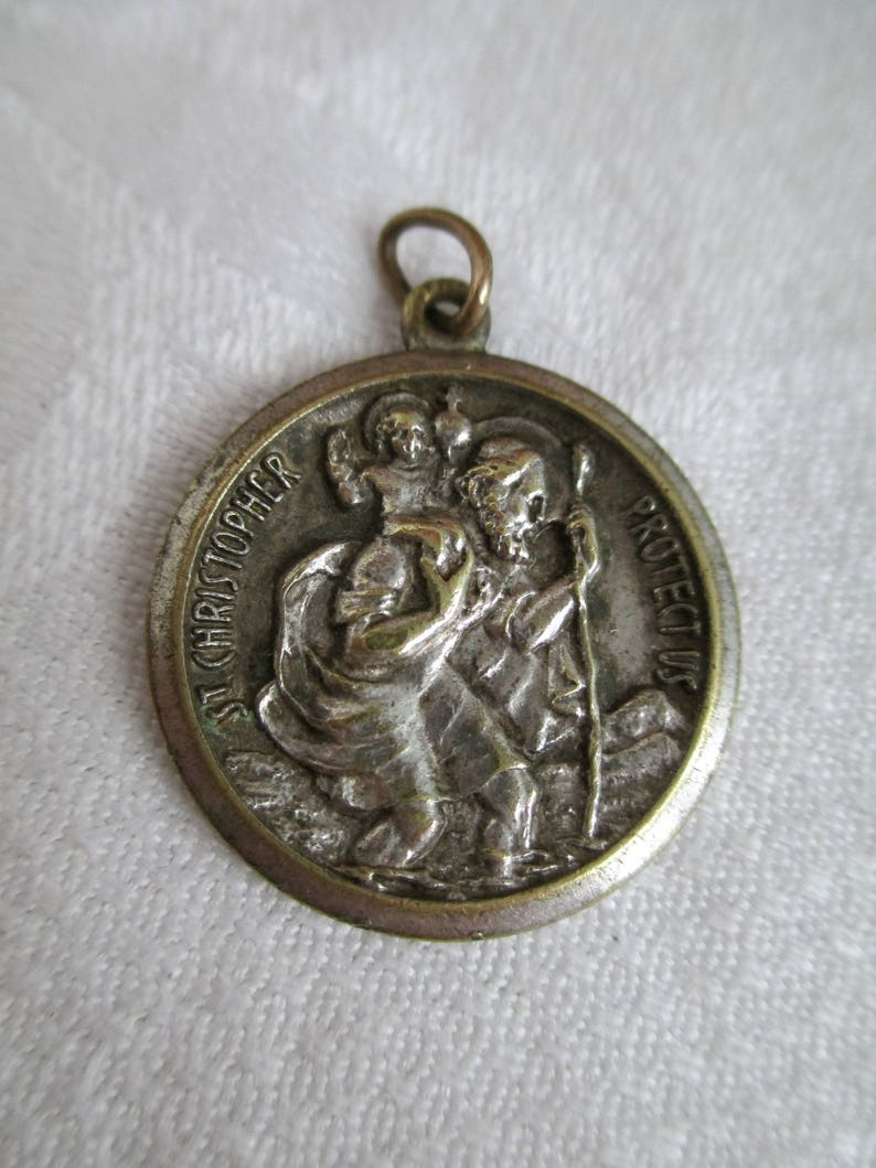 VINTAGE Saint Christopher Religious Medal Catholic Pendant Very Old Estate Spiritual PENDANT Religious Collectible