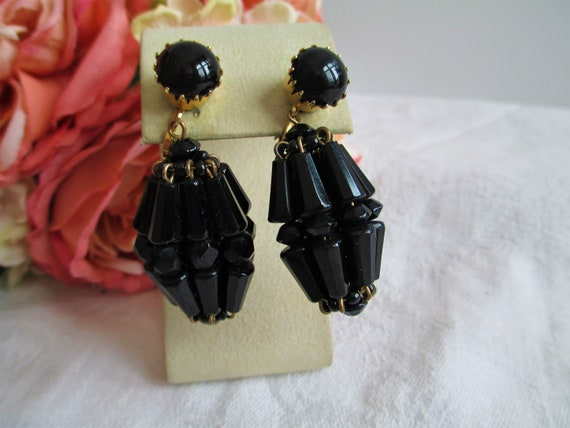 Antique Earrings Victorian Jet Black Chandelier Cl