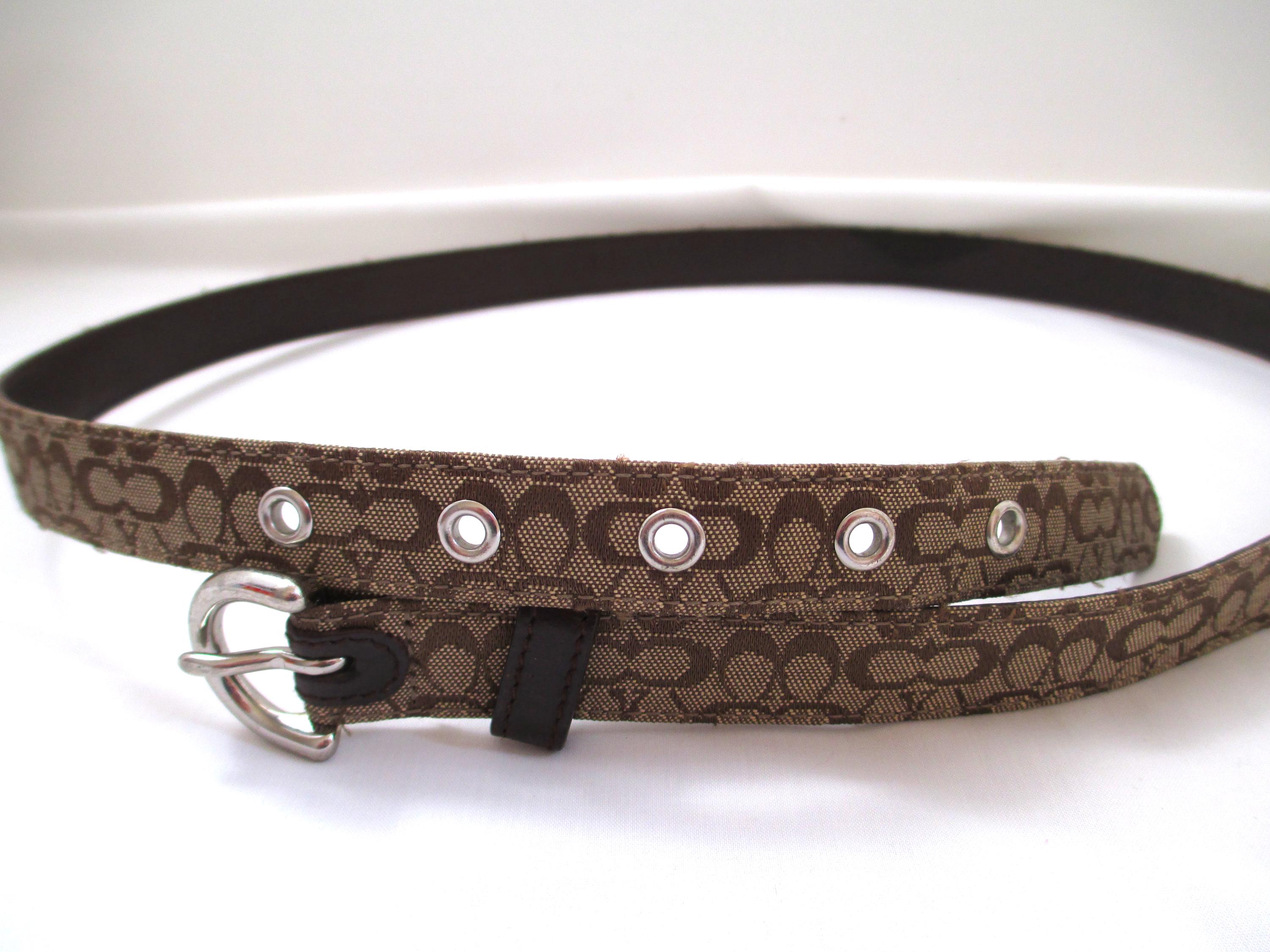 Coach Brown/Tan Signature Canvas Leather Belt with Silver Buckle COACH main image 4