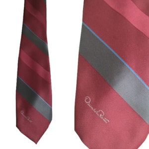 Oscar de la Renta Necktie Fantastic Silk Burgundy, Grey, Blue Stripe Tie Men Stylish Ties Cravat Designer Necktie Unisex Vintage Necktie