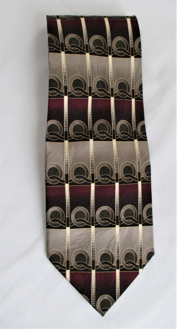 Mens Ties Mosaic Silk Burgundy, Gold And Silver M… - image 2