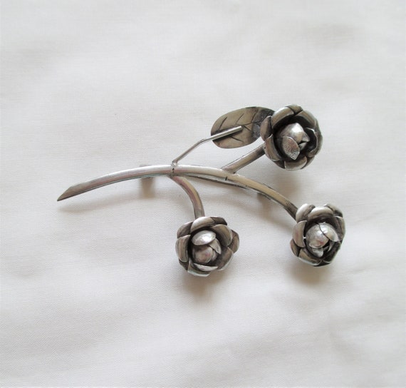 Vintage Sterling Silver Flowers Pin/ Brooch Unusu… - image 4