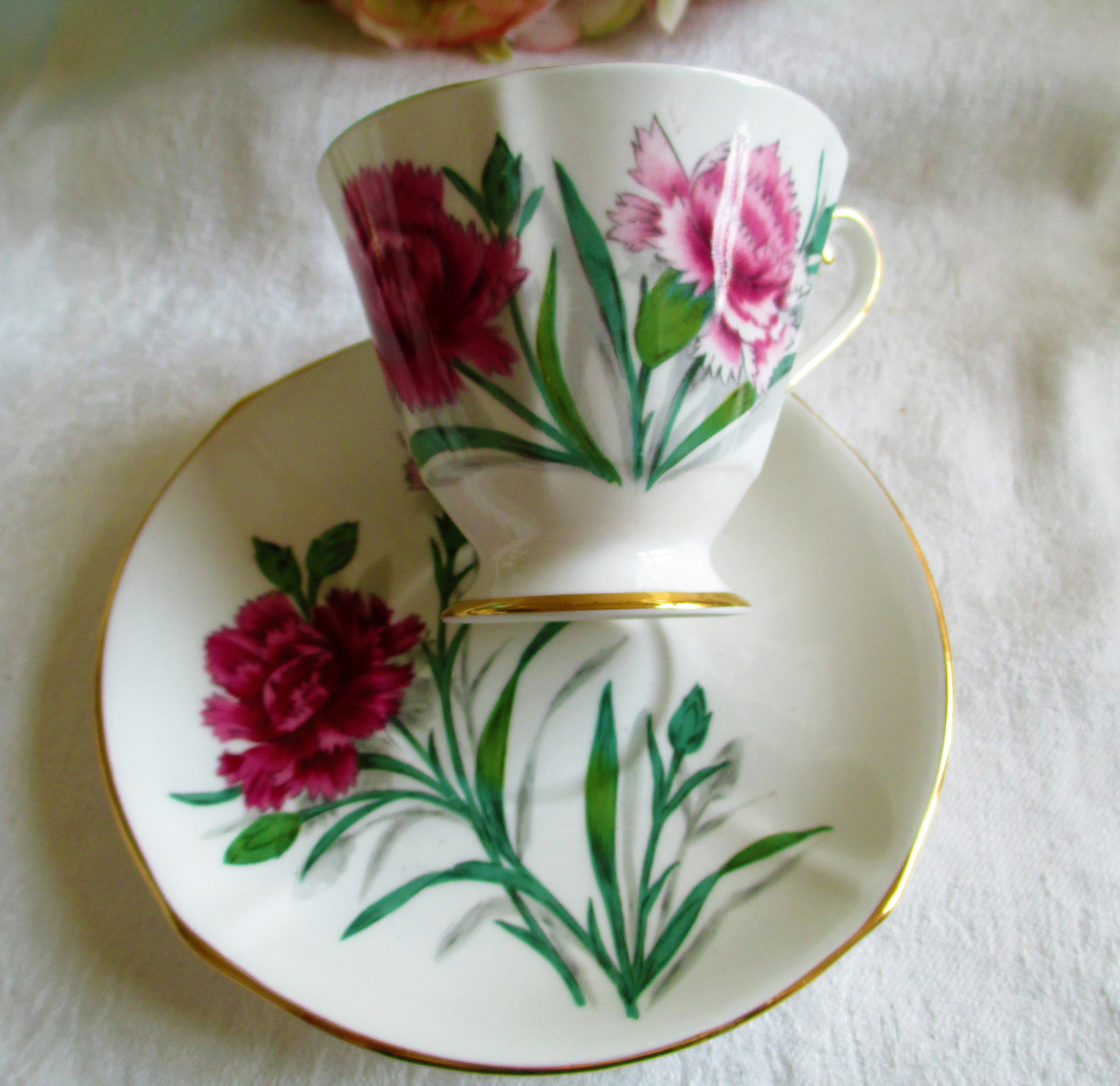 Roslyn Carnations Fine Bone China England Tea Cup and Saucer Etsy