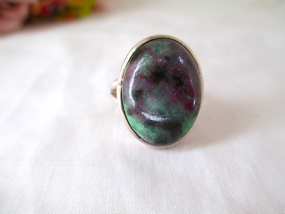 Vintage Ring Sterling Silver Ring Ruby Zoisite Na… - image 2