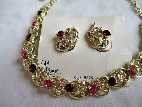 Vintage Coro Ruby Red & Pink Rhinestones With Gol… - image 9