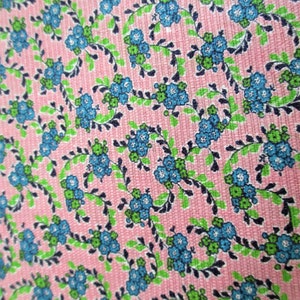 Fabric Vintage 1950&#39;s Pink With Blue Floral Pattern Woven Material 1 +Yards  Meterial Sewing Crafts
