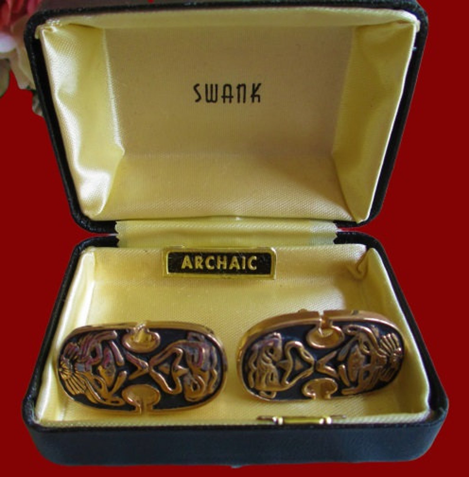 Swank Cufflinks Archaic Two Faces Black & Gold Cufflinks in Etsy