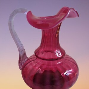 Fenton Cranberry Opalescent Glass Rib Optic Pitcher Fenton Glass Collectible Fenton glass