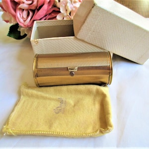 Vintage Compact Dorset RARE Bolster Shape Dorset 5TH Avenue Powder Compact Circa 1950 With Original Box Deco Powder Compact Vanity