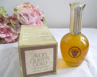 Avon Vintage Queen's Gold Cologne Mist 3 fl oz Cologne And Original Box 1970's Vintage Avon Perfume Collectible