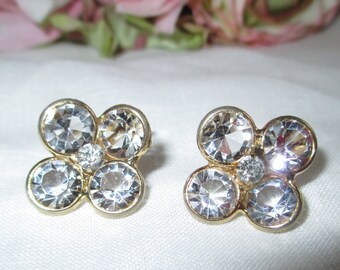 Vintage Art Deco Bezel Set Crystal Mega-Faceted Gold Rim Flower Earrings Elegant Gorgeous! Wedding Vintage Jewelry By Vintagelady7