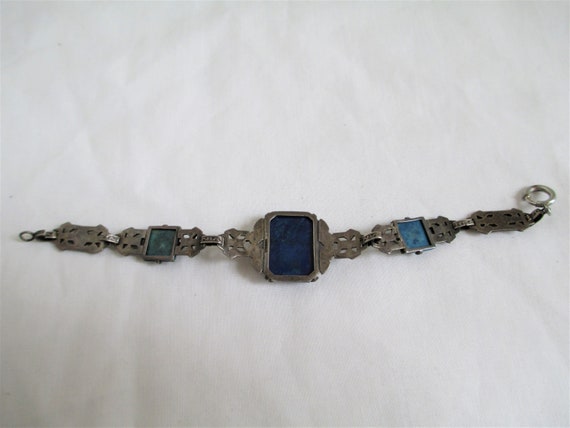 Vintage Bracelet Art Deco Sterling Silver Lapis L… - image 3