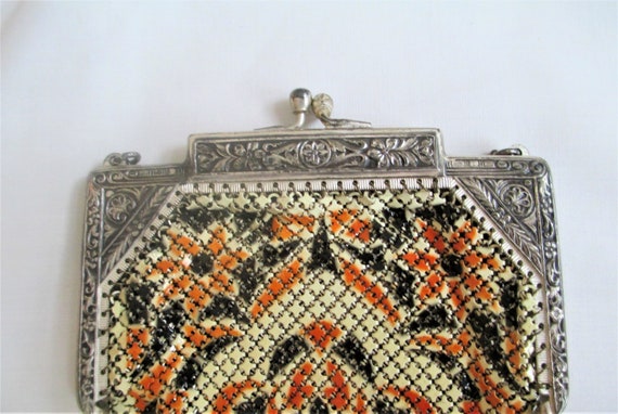 Vintage Purse Art Deco Floral Enamel Mesh Purse M… - image 4