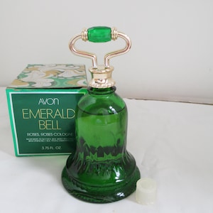 Avon Vintage 70s Christmas Emerald Bell Decanter with Roses Roses Cologne Vintage Bell Shape Avon Vintage 70s Avon in Original Box