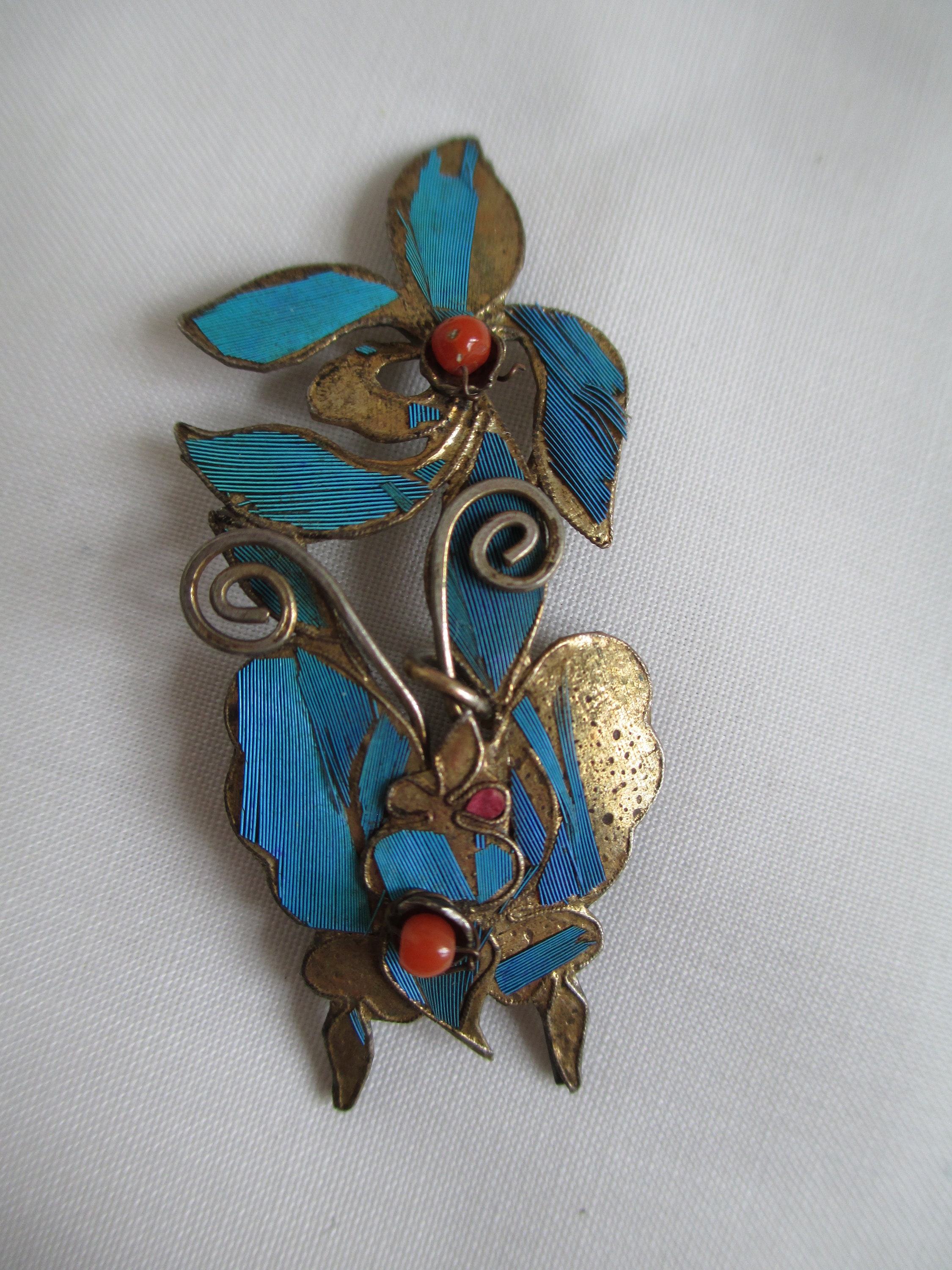 中国 清朝 カワセミ 羽根 ヘアピン かんざし アンティーク 中国 清朝