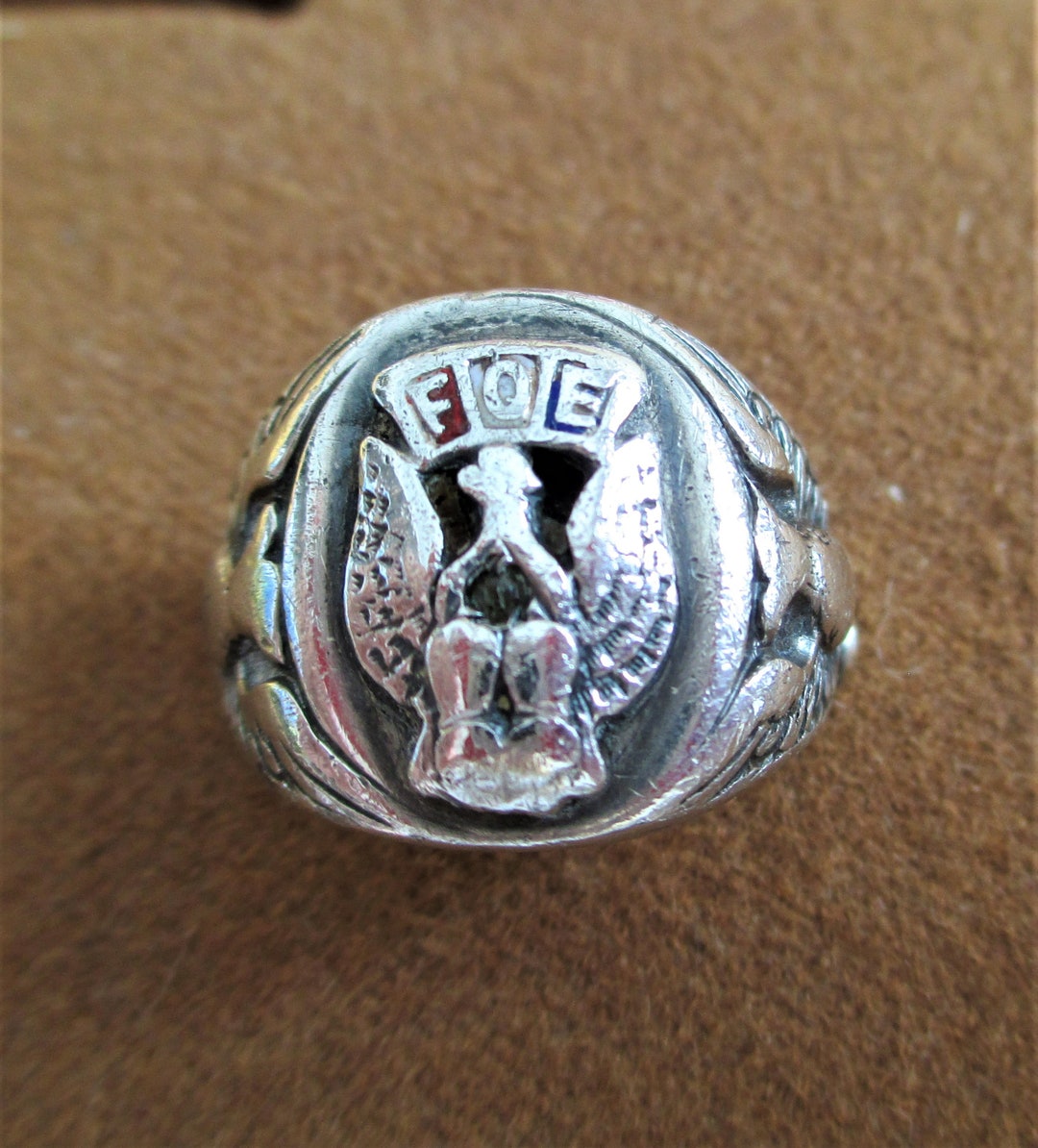 Antique 1940's Enamel FOE Fraternal Order Eagles Sterling Silver Ring ...