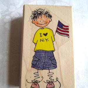 Penny Black I LOVE NY Gumowy stempel Chłopiec z flagą 2336H Dekoracyjne karty do robienia, papierowe rękodzieło