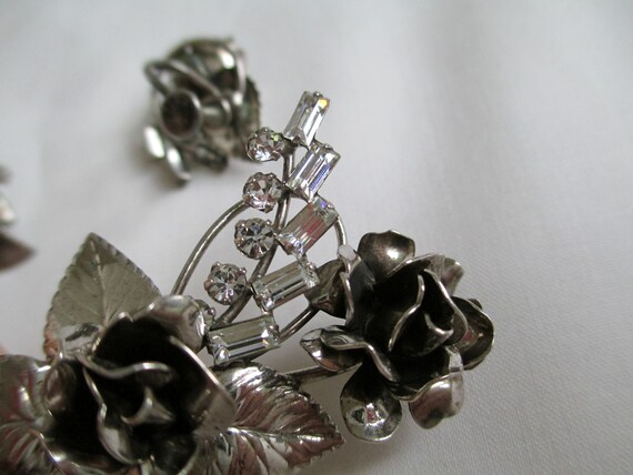 Vintage Sterling Rose Flower Roses With Rhineston… - image 8