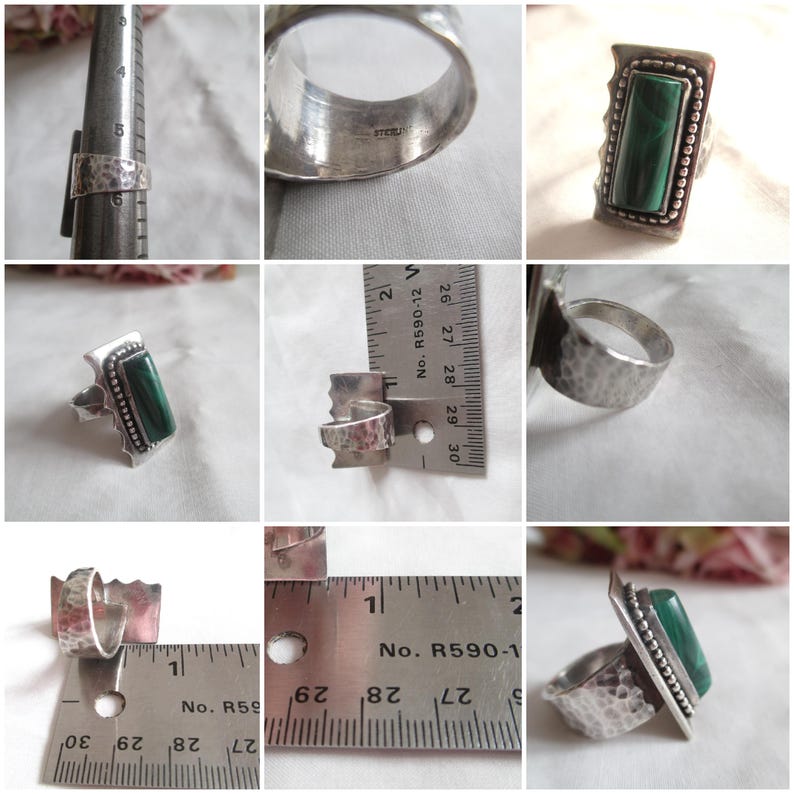 Mardill Rind Vintage Ring Native American Sterling Silver Malachite Ring Size 5 1/2 ...