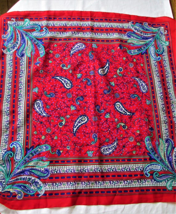 Vintage Scarf Awesome Paisley Red, White And Blue 