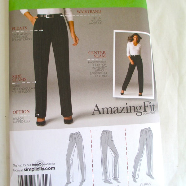 Sewing Pattern Vintage Simplicity 2342 Amazing Fit Pants, Slim, Average, Curvy Size 14/16/18/20/22 UNCUT Factory Folded