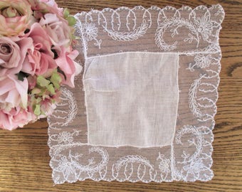 Vintage Hankie Valenciennes Lace Embroidery Hankie Wedding Bridal HANDKERCHIEF Hanky  Vintage Linens By Vintagelady