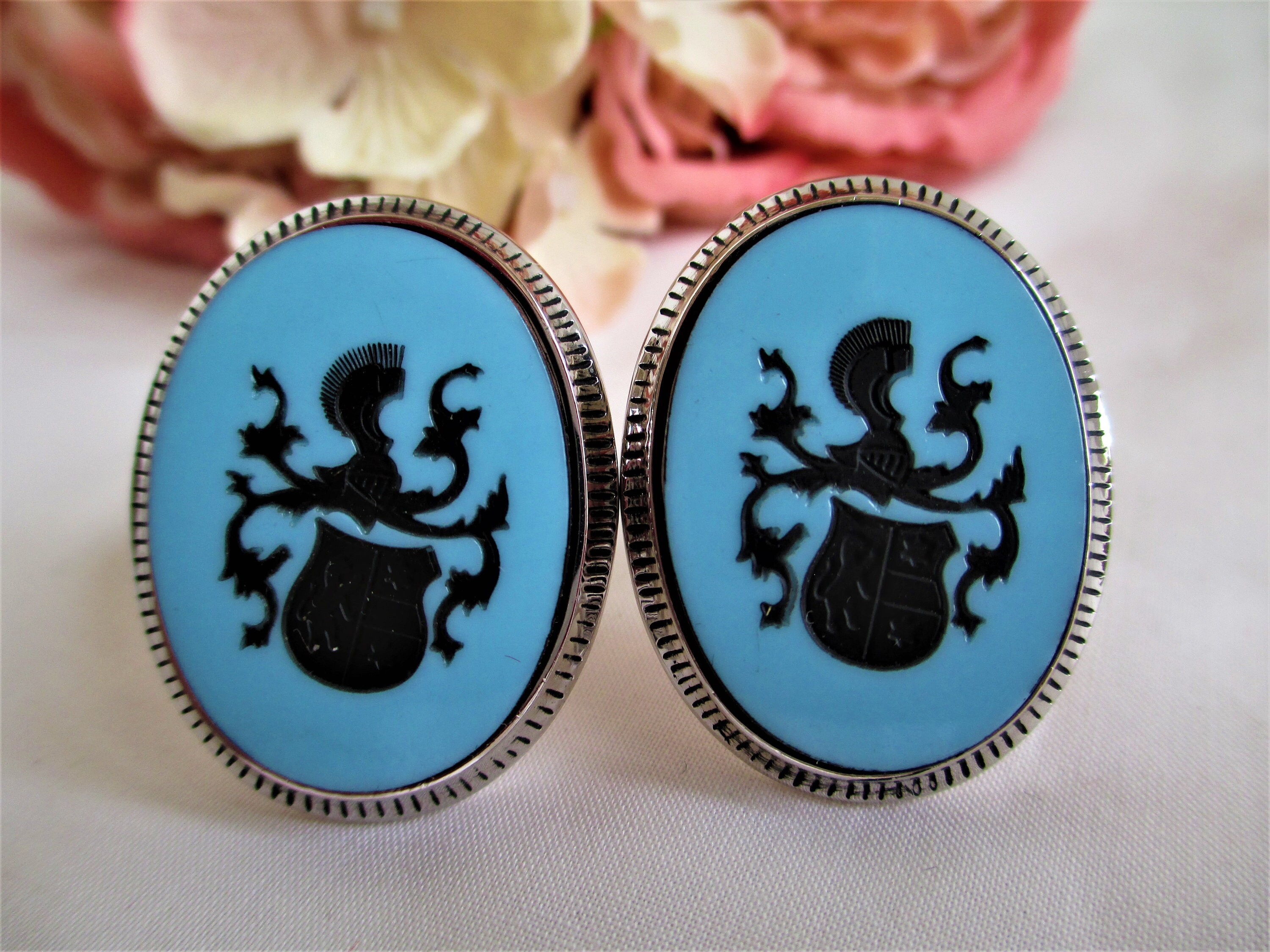 Vintage Cufflinks Swank Large Essex Heraldic Cufflinks Silver Etsy UK