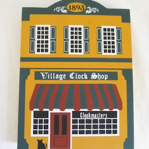 The Cats’ Meow Village Clock Shop Series IV, 1986 Collectible Cat’s Meow Wood House Wooden Shelf Sitter Retired