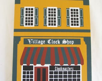 Serie IV de la tienda de relojes de la aldea Cat's Meow, 1986 Casa de madera coleccionable Cat's Meow Estante de madera Retirado