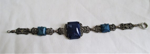 Vintage Bracelet Art Deco Sterling Silver Lapis L… - image 2