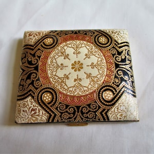 Vintage Compact Leather Colorful Persian Padded Top Powder Compact 1950s Vanity Marhill Compact
