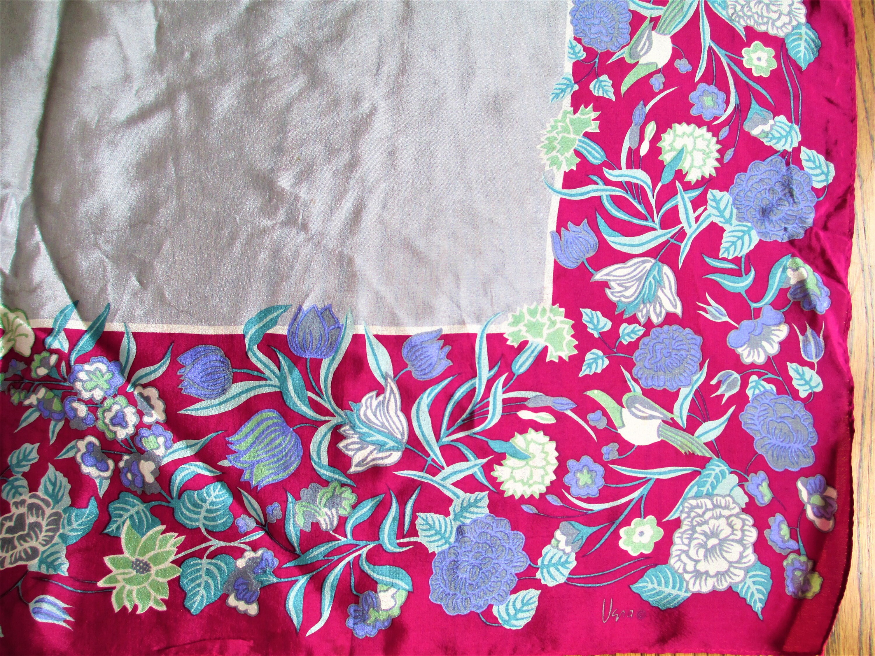 Vera Neumann Scarf 1960s Silk Purple and Silver With Floral - Etsy