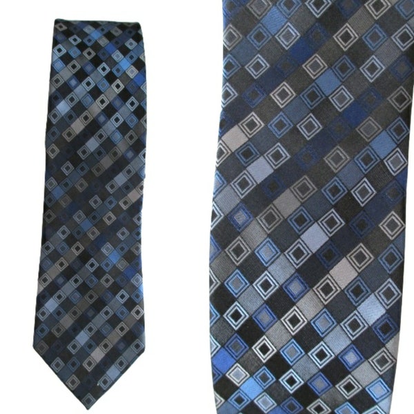 Vintage Kenneth Cole Reaction Tie Blue and Silver Geometric 100% Silk Necktie Fantastic Silk Tie Men Stylish Iconic Vintage Ties