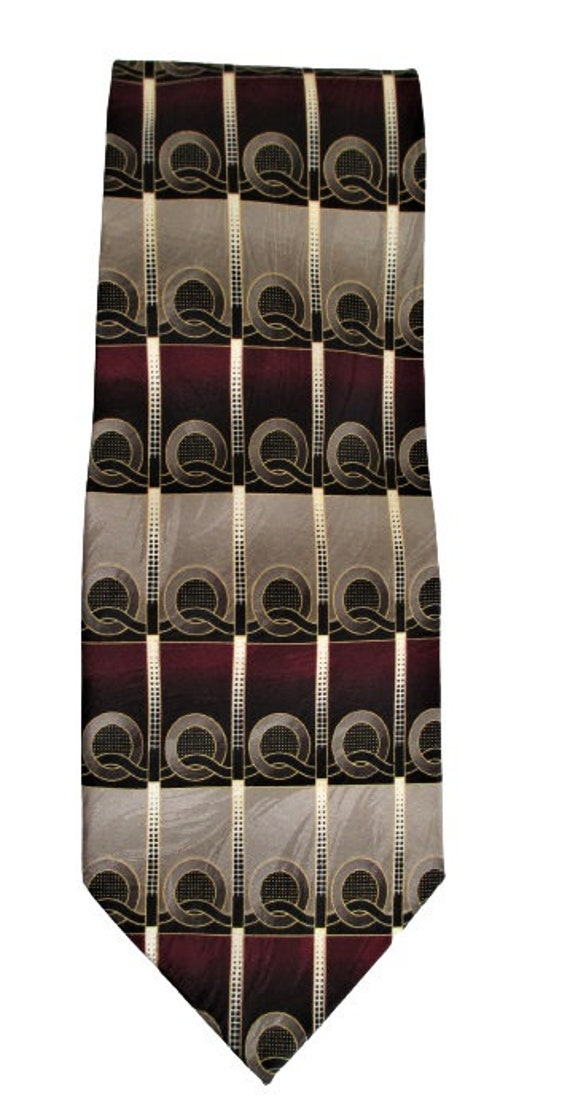 Mens Ties Mosaic Silk Burgundy, Gold And Silver Me