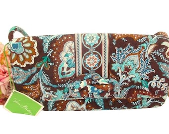 Vera Bradley Knot Just a Clutch Purse Bag Java Blue Brown Paisley New With Tag